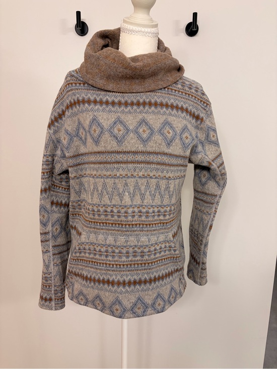 Smartwool Sweaters - Smartwool Cowl Neck Fair Isle Sweater in Beige and Blue, wool blend, medium
